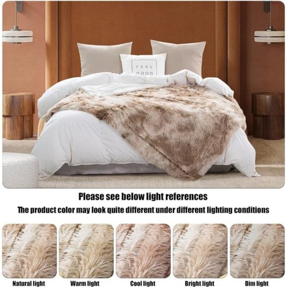 Fuzzy Faux Fur Throw Blanket Tie-dye Beige Super Soft Cozy Plush Fuzzy Shaggy - Picture 6 of 6